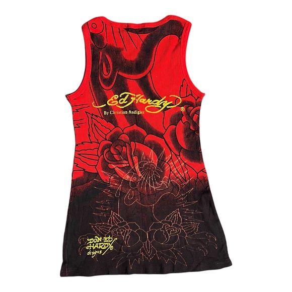Ed Hardy Christian Audiger Graphic Tank Red Black - Picture 2 of 4